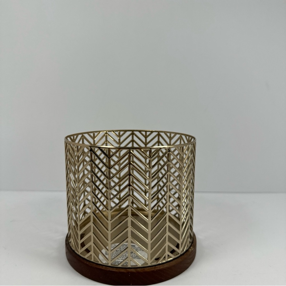 Bath & Body Works Gold Metal Chevron Candle Holder with Wood Base - Picture 2 of 5